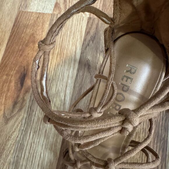 Report Women's Korina Tan Knotted Zip Up Slides Strappy Heels Sandals Size 8 - Picture 5 of 10